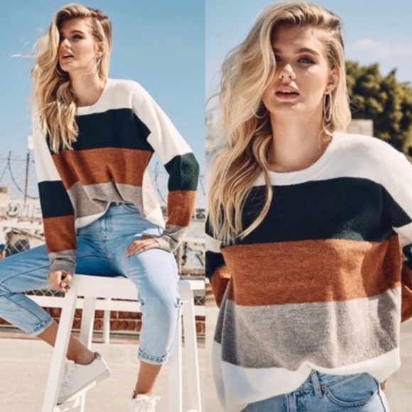 Softest Fall Color block Sweater - Picture 2 of 4